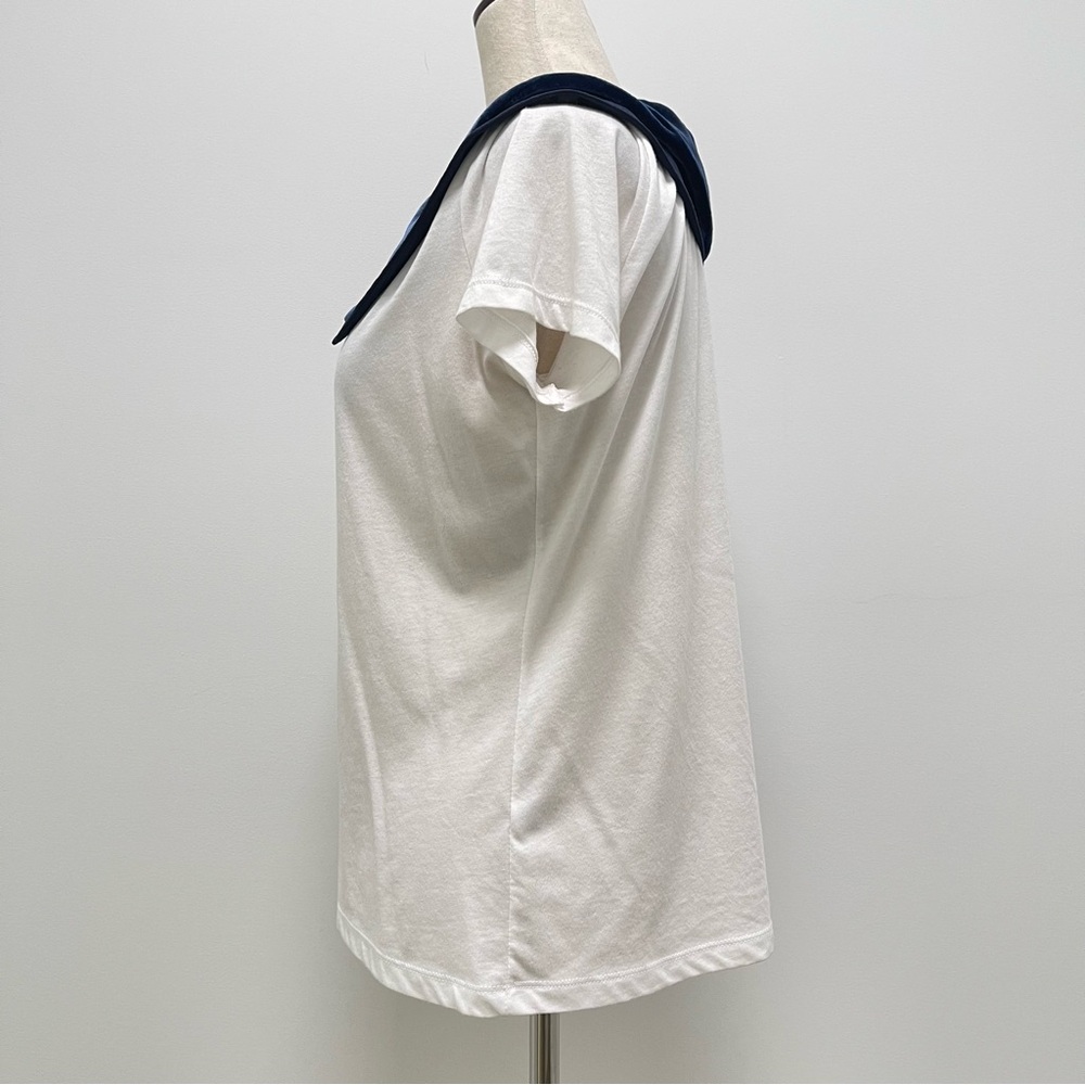 Joey Wolffer Reworked Blue Velvet Collared White T-Shirt Size Small - Picture 6 of 10